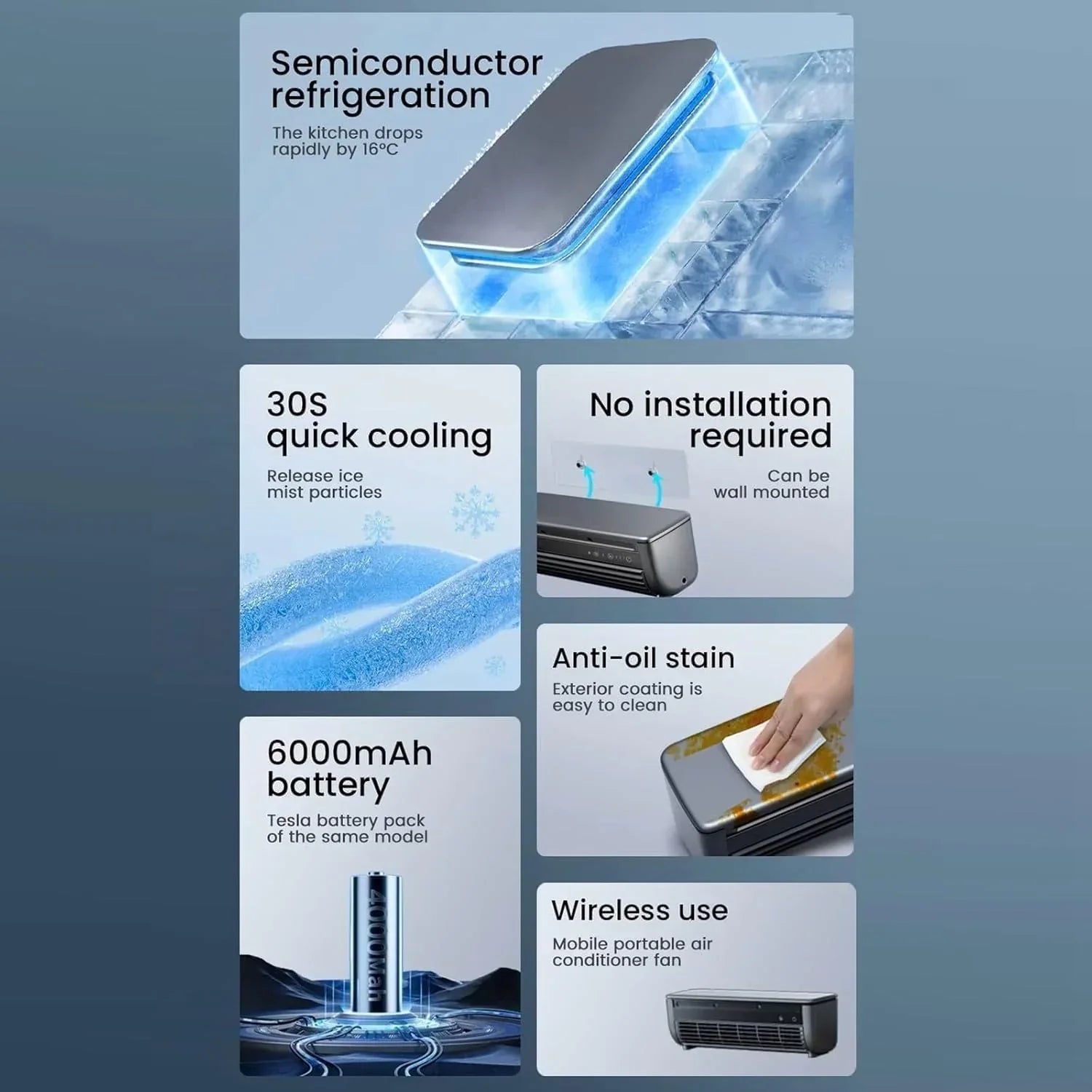 Portable Rechargeable Wall Mounted Air Conditioner Fan No Drilling